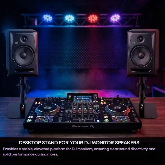 Alt view image 7 of 7 - Desktop Speaker Stands Pair, Sturdy Flat Base, Height & Tilt Adjusts