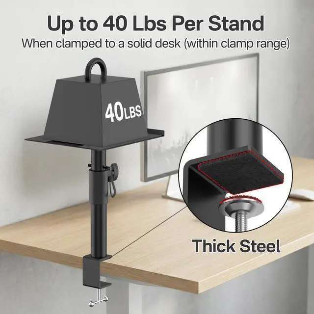 Alt view image 3 of 6 - Clamp-on Desktop Speaker Stands Pair for LG, Sony, Vizio, Klipsch, Samsung, JBL Speaker Stand Desk - Adjustable Desk Speaker Stands for Most Satellite & Bookshelf Speaker Stands Wr Cable Management