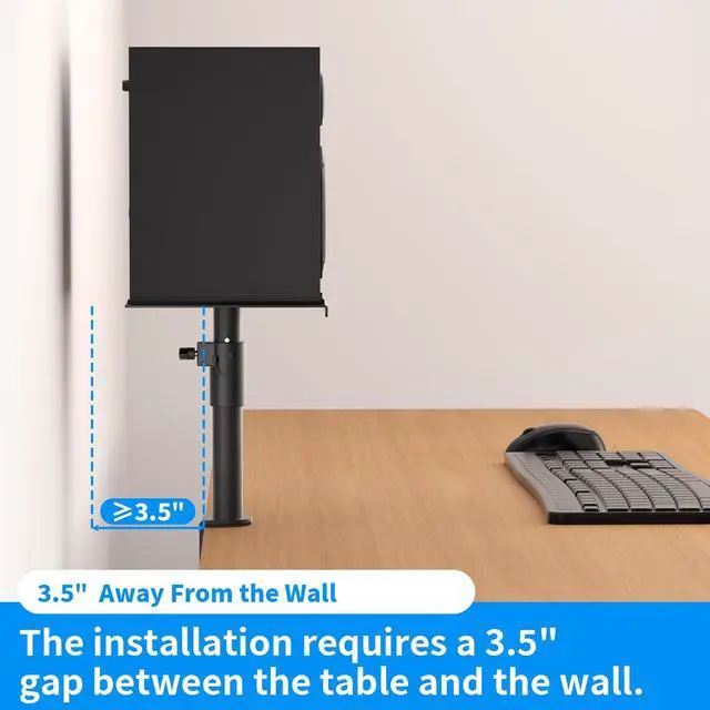 Alt view image 5 of 7 - Clamp-on Speaker Stand Desk Mount Set, Height Adjustment, Swivel, 9.6 x 8.8 inch Trays, Universal Audio Holders for Bookshelf Speakers, Elevated Sound, 2 Pack, Black, SDM001G