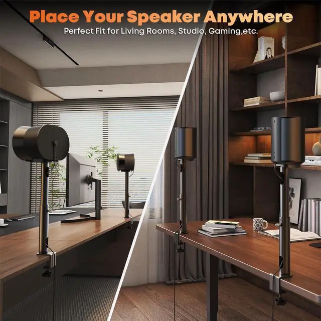 Alt view image 7 of 7 - Desk Clamp Speaker Stand for SONOS Era 100 SL, Era 100 and Era 300 - Height Adjustable Desk Speaker Mount,Concealed Cable Management, Max Load 11 lbs, Pack of 2, Black