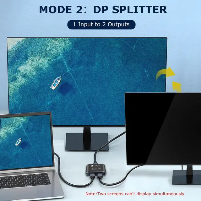 Alt view image 3 of 7 - Displayport Switch 2 in 1 Out 4K@60Hz Display Port Switch Displayport Switcher DP 1.2 Bi-Directional 1 in 2 Out Switcher Compatible with TVs Monitors Laptops PC Projectors etc