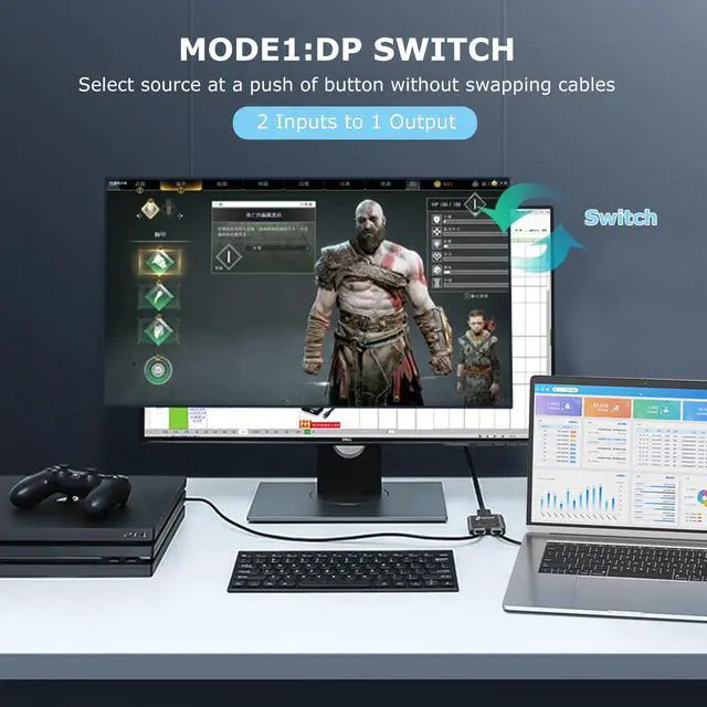 Alt view image 2 of 7 - Displayport Switch 2 in 1 Out 4K@60Hz Display Port Switch Displayport Switcher DP 1.2 Bi-Directional 1 in 2 Out Switcher Compatible with TVs Monitors Laptops PC Projectors etc