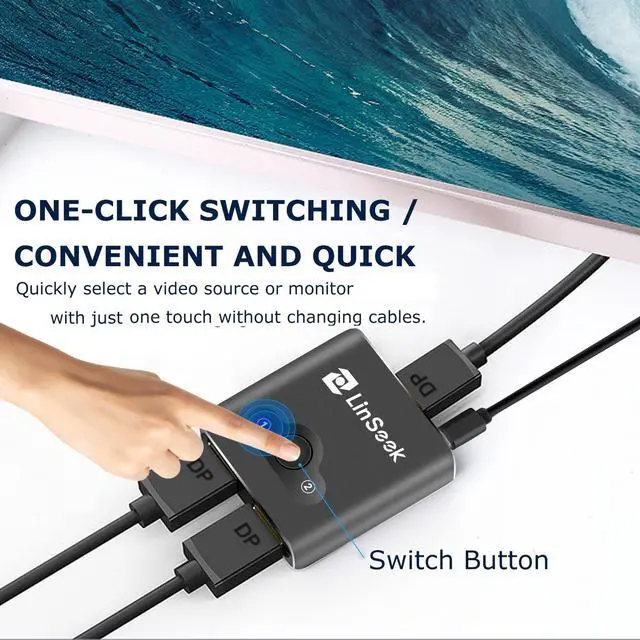 Alt view image 7 of 7 - Displayport Switch 2 in 1 Out 4K@60Hz Display Port Switch Displayport Switcher DP 1.2 Bi-Directional 1 in 2 Out Switcher Compatible with TVs Monitors Laptops PC Projectors etc
