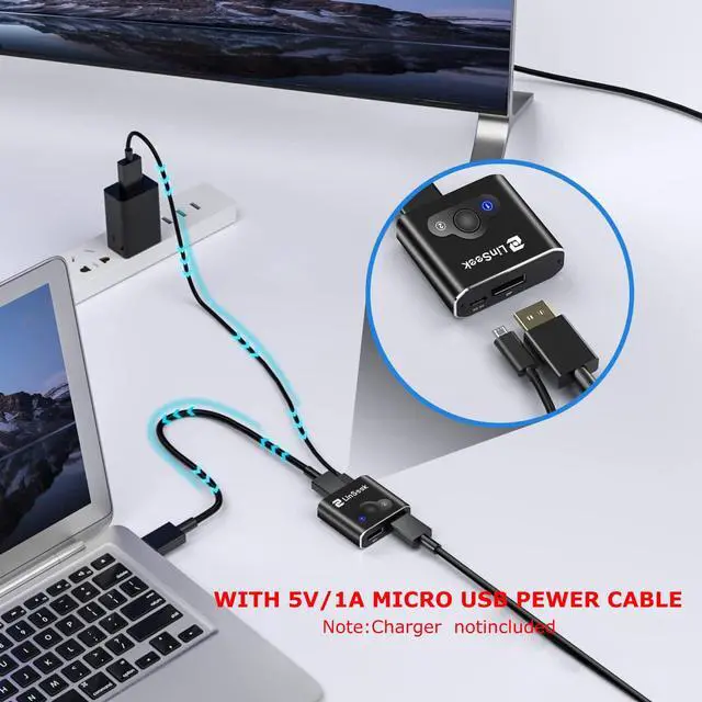 Alt view image 6 of 7 - Displayport Switch 2 in 1 Out 4K@60Hz Display Port Switch Displayport Switcher DP 1.2 Bi-Directional 1 in 2 Out Switcher Compatible with TVs Monitors Laptops PC Projectors etc