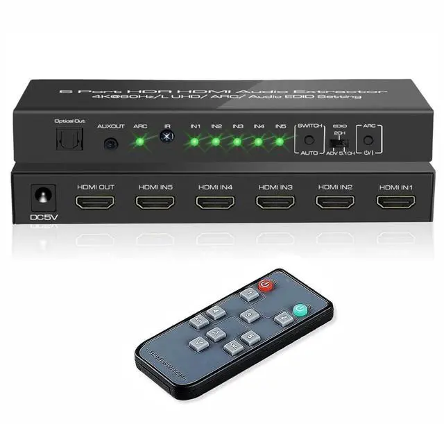 Main image of 5 in 1 Out 4K@60Hz HDMI Switch Audio Extractor with Optical & 3.5mm Out, HDMI 2.0 Audio Splitter Support HDR 10, HDCP 2.2, 18Gbps, Dolby Vision Atmos, ARC, not eARC