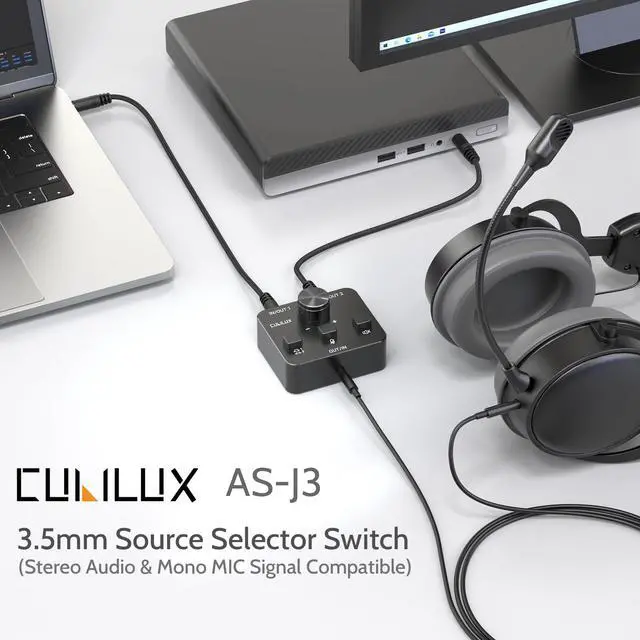 Alt view image 2 of 7 - AS-J3 TRRS 3.5mm Headphone Switcher (Microphone Signal Supported), 1/8 4-Pole Headset Selector, Bidirectional 2-In-1-Out or 1-In-2-Out Stereo A/B Audio Switcher for PC Laptop Computer
