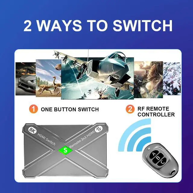 Alt view image 5 of 7 - 8K High-Definition Remote Switch - HDMI 2.1 Switcher 1 in 3 Out & 3 in 1 Out Bidirectional Switcher, Supports 8K@60Hz / 4K@120Hz