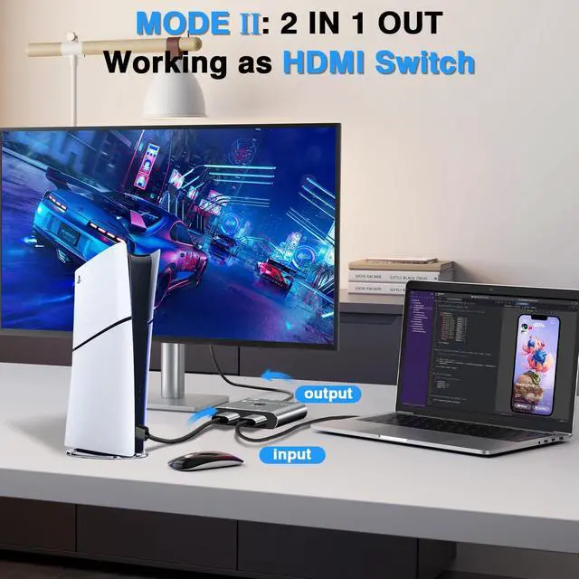 Alt view image 5 of 7 - HDMI 2.1 Switch Splitter 8K/16K, 2 in 1 Out HDMI Selector 4K@120HZ/240Hz 16K@30Hz/8K@60Hz Support DTS VRR HDR10+ Dolby, 48Gbps for Switch, PS5/4, Xbox, Roku, Firestick, TV etc.