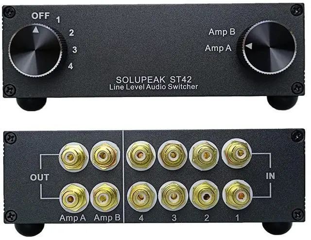 Main image of ST42 4-Way RCA Audio Switch Source Signal Input switcher selector Splitter Box (4 in 2 Out)