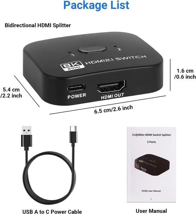 Alt view image 6 of 6 - 8K Bi-Directional HDMI Switch 2 in 1 Out, 4K@120Hz 8K@60Hz HDMI Splitter Switch, Supports HDR, 3D, Dolby for PS4/5, HD TV