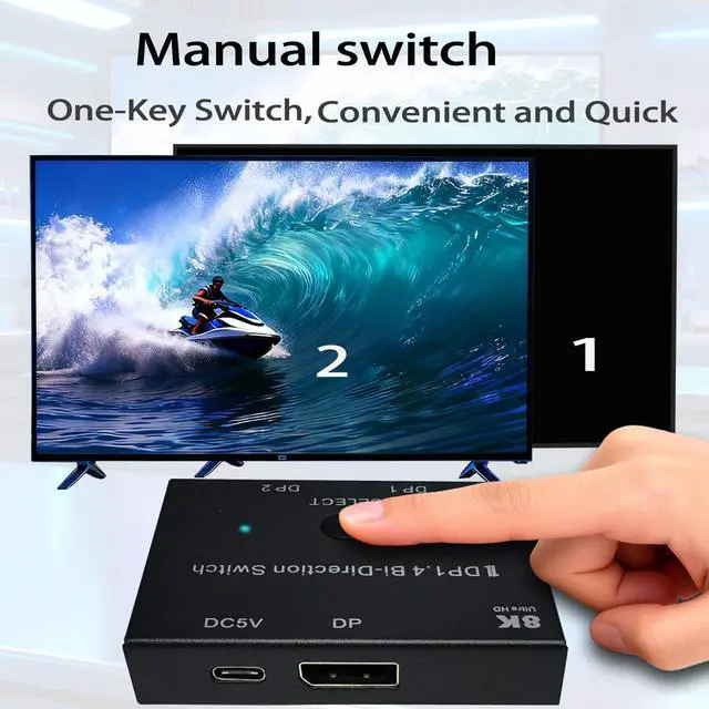Alt view image 3 of 7 - Bi-Directional DisplayPort Switch 8K60Hz Display Port 1.4 switcher Box 4K@144Hz 2in1out 1 in 2 Out for only Showing one Monitor at a time.Does not Support Multi-Screen functionality (Iron Shell)