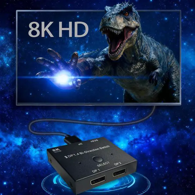 Alt view image 5 of 7 - Bi-Directional DisplayPort Switch 8K60Hz Display Port 1.4 switcher Box 4K@144Hz 2in1out 1 in 2 Out for only Showing one Monitor at a time.Does not Support Multi-Screen functionality (Iron Shell)