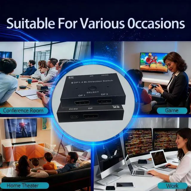 Alt view image 6 of 7 - Bi-Directional DisplayPort Switch 8K60Hz Display Port 1.4 switcher Box 4K@144Hz 2in1out 1 in 2 Out for only Showing one Monitor at a time.Does not Support Multi-Screen functionality (Iron Shell)
