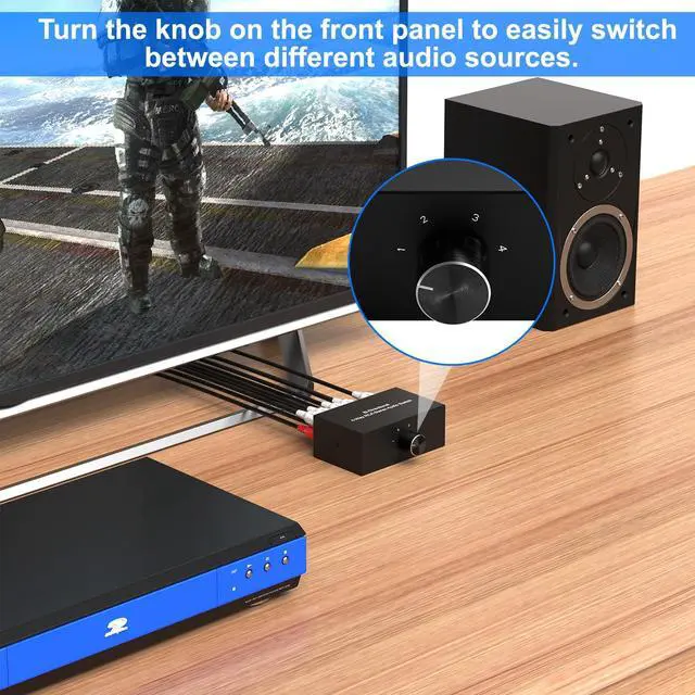 Alt view image 4 of 6 - 4-Way Stereo Audio Selector, Bi-Directional L/R Audio Switcher Splitter Box Suitable for Connecting Blu-ray Players or DVD Players to Multiple Stereo Speakers (4in1out/1in 4out)