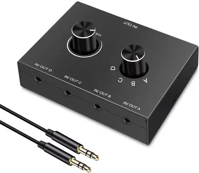 Main image of 3.5mm Audio Switch 4-in 1-out/1-in 4-Out Bidirectional Stereo Switch 4 Way Switch Selector Splitter Box Headphone Amplifier