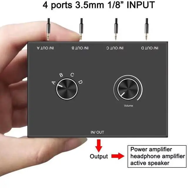 Alt view image 2 of 7 - 3.5mm Audio Switch 4-in 1-out/1-in 4-Out Bidirectional Stereo Switch 4 Way Switch Selector Splitter Box Headphone Amplifier