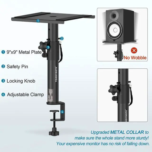 Alt view image 2 of 7 - Set of 2 Studio Monitor Stands Desktop Speaker Stands Height Adjustable 12" to 18" Speaker Stands with Desk Clamp