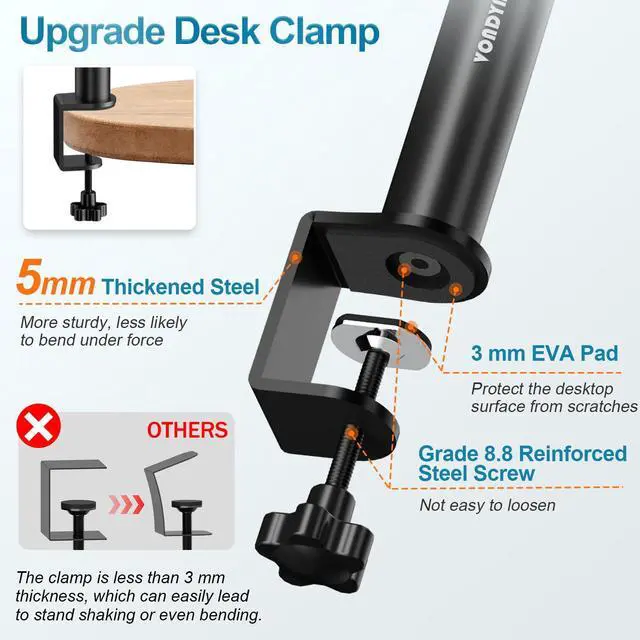 Alt view image 5 of 7 - Set of 2 Studio Monitor Stands Desktop Speaker Stands Height Adjustable 12" to 18" Speaker Stands with Desk Clamp