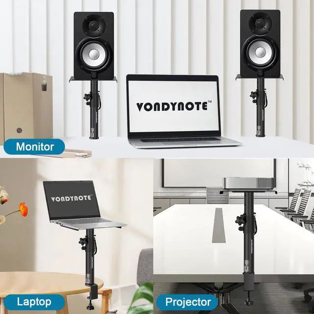 Alt view image 7 of 7 - Set of 2 Studio Monitor Stands Desktop Speaker Stands Height Adjustable 12" to 18" Speaker Stands with Desk Clamp