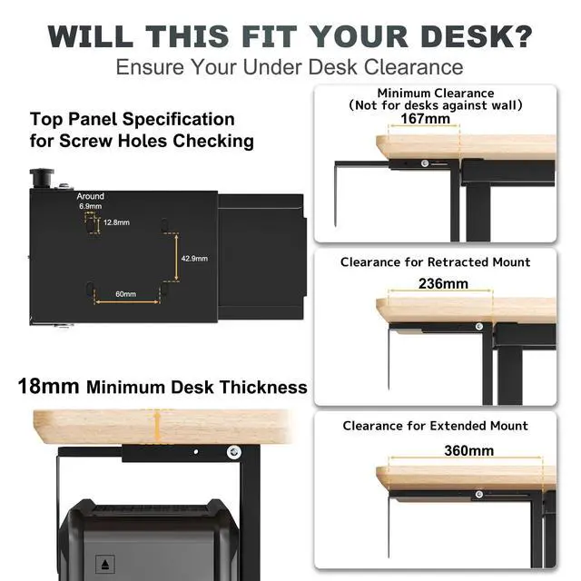 Alt view image 4 of 7 - Heavy Duty Under Desk PC-Mount - Fits Most Middle & Full Tower, Height Adjustable Underdesk Computer Mount Holder with Protective Padding, Max Load 55lbs, Black
