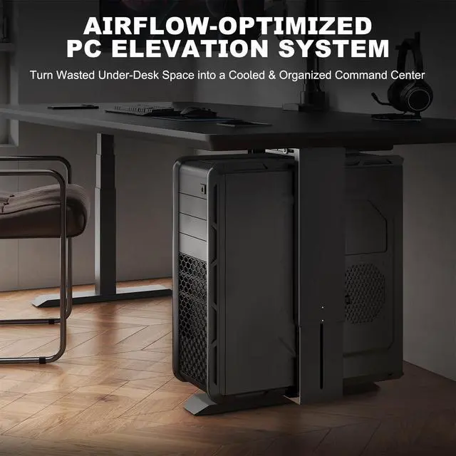 Alt view image 2 of 7 - Heavy Duty Under Desk PC-Mount - Fits Most Middle & Full Tower, Height Adjustable Underdesk Computer Mount Holder with Protective Padding, Max Load 55lbs, Black