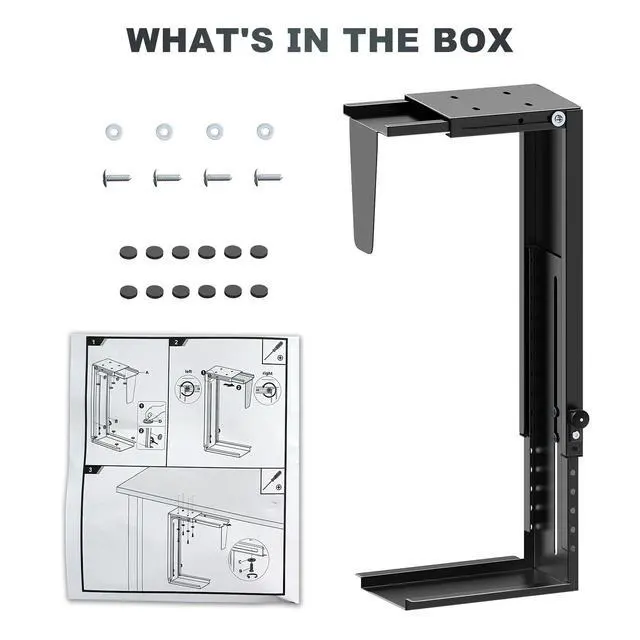 Alt view image 6 of 7 - Heavy Duty Under Desk PC-Mount - Fits Most Middle & Full Tower, Height Adjustable Underdesk Computer Mount Holder with Protective Padding, Max Load 55lbs, Black