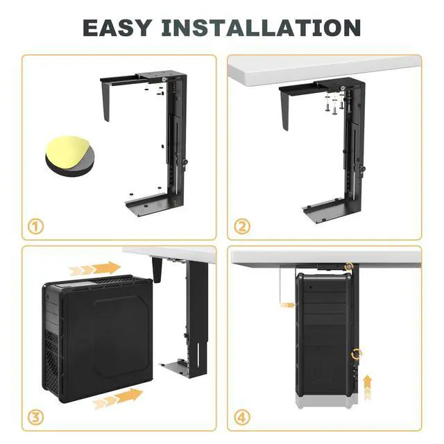 Alt view image 7 of 7 - Heavy Duty Under Desk PC-Mount - Fits Most Middle & Full Tower, Height Adjustable Underdesk Computer Mount Holder with Protective Padding, Max Load 55lbs, Black