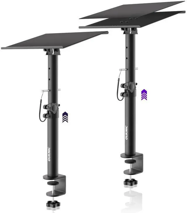 Main image of Studio Monitor Stands Clamp On Desktop Speaker Stand Pair, Heavy Duty Riser Tilt Height Adjustable, Universal Music Booth Desk Audio Mount Tray for Subwoofer Surround Sound Bookshelf Laptop