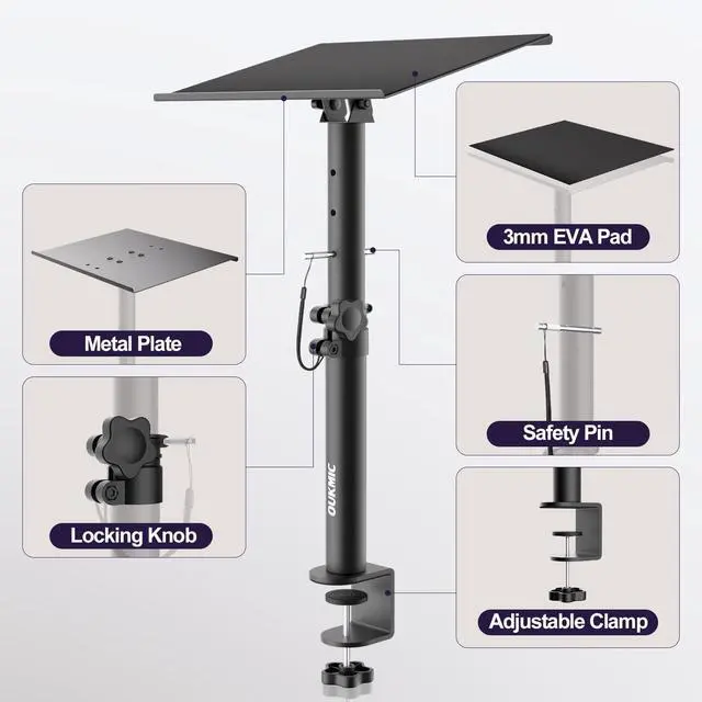 Alt view image 4 of 7 - Studio Monitor Stands Clamp On Desktop Speaker Stand Pair, Heavy Duty Riser Tilt Height Adjustable, Universal Music Booth Desk Audio Mount Tray for Subwoofer Surround Sound Bookshelf Laptop