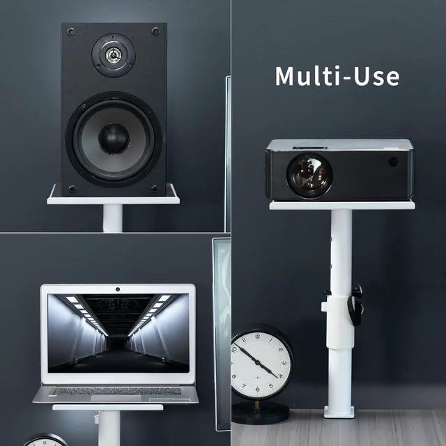 Alt view image 7 of 7 - Clamp-on Speaker Stand Desk Mount Set, 10 x 9 inch Trays, Height Adjustment and Tilt, Universal Audio Holders for Computer and Bookshelf Speakers, Elevated Sound, 2 Pack, White, MOUNT-SP01CW