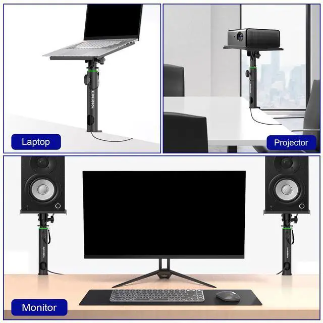 Alt view image 7 of 7 - Pair of Studio Monitor Stands Desk Clamp Speaker Stands 0-12°Tilt Height Adjustable with Cable Management