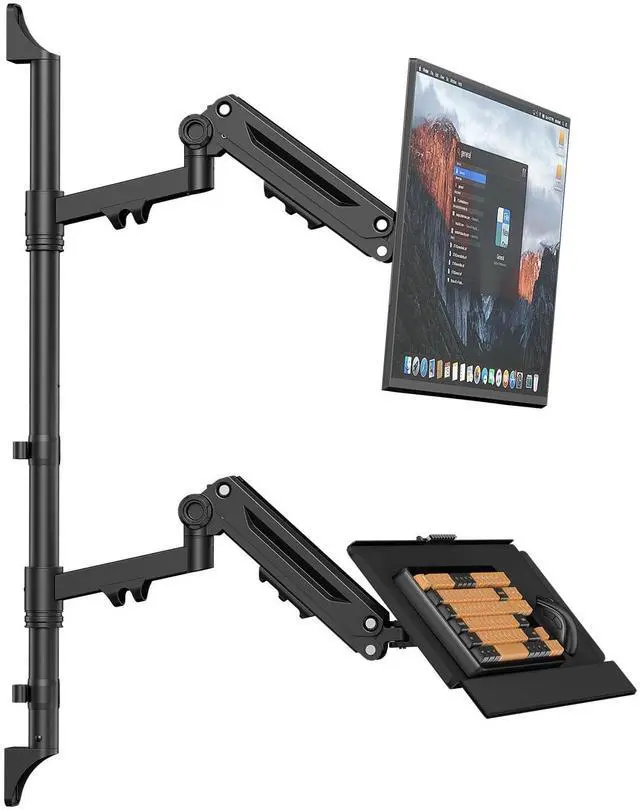Main image of Wall Mount Monitor Arm with Keyboard Tray, Height Adjustable Full-Motion Spring Arm Wall Mount Workstation for 17 to 32 Inch Screen up to 26.4lbs, VESA 75x75/100x100mm