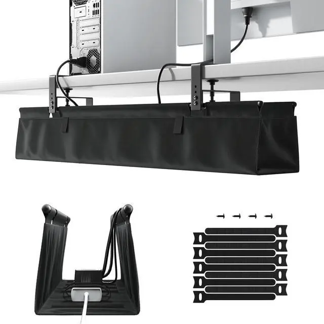 Main image of No Drill Under Desk Cable Management Tray - 36" Clamp/Screw Desk Cord Management, Premium Fabric Cable Racyway for Office & Home
