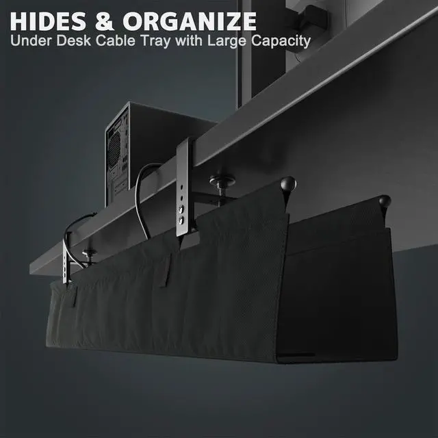 Alt view image 2 of 7 - No Drill Under Desk Cable Management Tray - 36" Clamp/Screw Desk Cord Management, Premium Fabric Cable Racyway for Office & Home