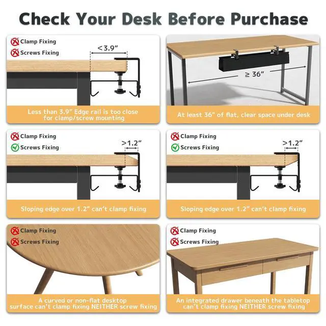 Alt view image 7 of 7 - No Drill Under Desk Cable Management Tray - 36" Clamp/Screw Desk Cord Management, Premium Fabric Cable Racyway for Office & Home