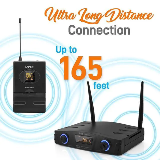 Alt view image 5 of 7 - Compact UHF Wireless Microphone System - Pro Portable 1 Channel Desktop Digital Mic Receiver Set w/ Belt-Pack Transmitter, Receiver, Headset and Lavalier Mics, XLR, For Home, PA PDWM1988B,Black