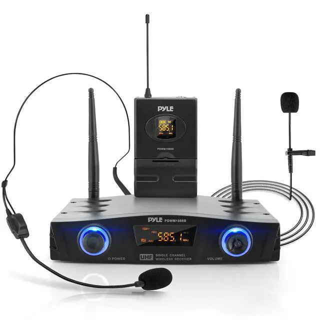 Alt view image 4 of 7 - Compact UHF Wireless Microphone System - Pro Portable 1 Channel Desktop Digital Mic Receiver Set w/ Belt-Pack Transmitter, Receiver, Headset and Lavalier Mics, XLR, For Home, PA PDWM1988B,Black
