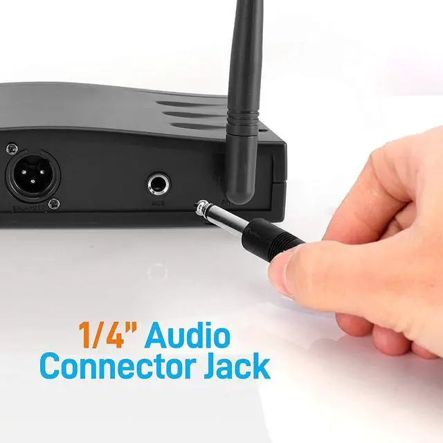 Alt view image 6 of 7 - Compact UHF Wireless Microphone System - Pro Portable 1 Channel Desktop Digital Mic Receiver Set w/ Belt-Pack Transmitter, Receiver, Headset and Lavalier Mics, XLR, For Home, PA PDWM1988B,Black