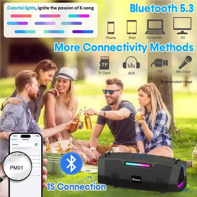 Alt view image 6 of 7 - 60W Hi-Fi Loud Sound Karaoke Machine - Portable Karaoke Speaker with 2 Wireless UHF Microphones 10s 5.3 Bluetooth Fast Pairing & 50ft Stable Connection - 6-12H Long Runtime for All Home Party & Events