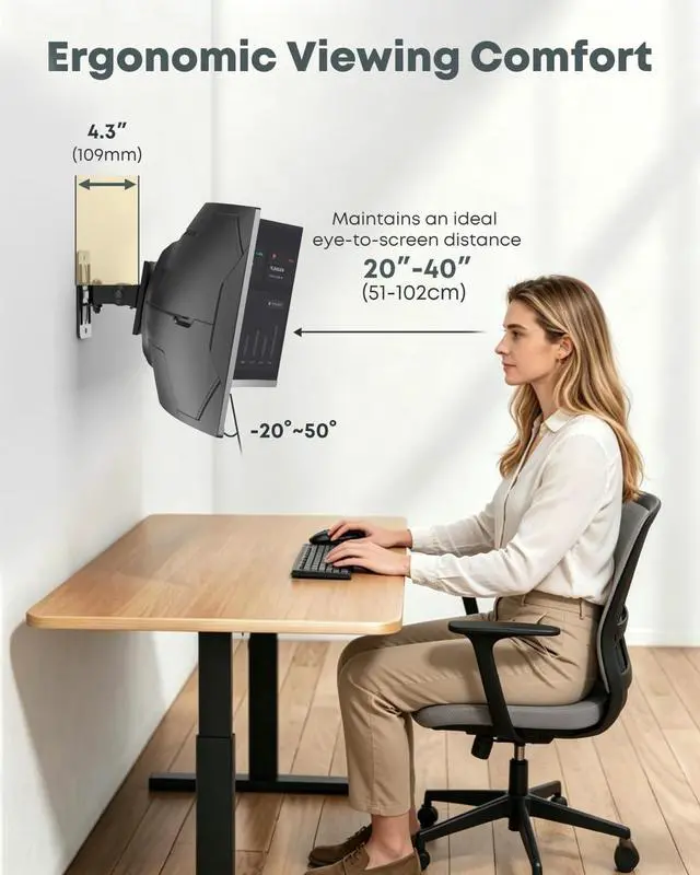 Alt view image 4 of 7 - Monitor Wall Mount for 1749 Inch Ultrawide Screens,Heavy Duty Monitor arm up to 44 lbs with Swivel,Tilt & Rotation,VESA 75/100,Black