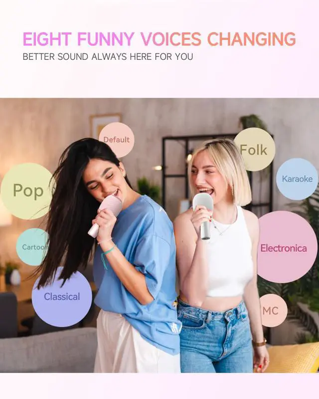 Alt view image 2 of 7 - Wireless Bluetooth Karaoke Microphone, 5-in-1 Portable Handheld Mic Speaker with Dynamic Lights, Karaoke Microfono for Car Travel Home Party, Music Record, Duet Singing Gifts for Adults Kids (Pink)