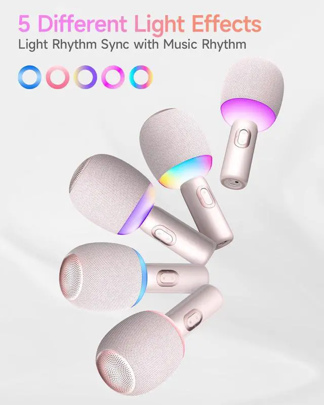 Alt view image 6 of 7 - Wireless Bluetooth Karaoke Microphone, 5-in-1 Portable Handheld Mic Speaker with Dynamic Lights, Karaoke Microfono for Car Travel Home Party, Music Record, Duet Singing Gifts for Adults Kids (Pink)
