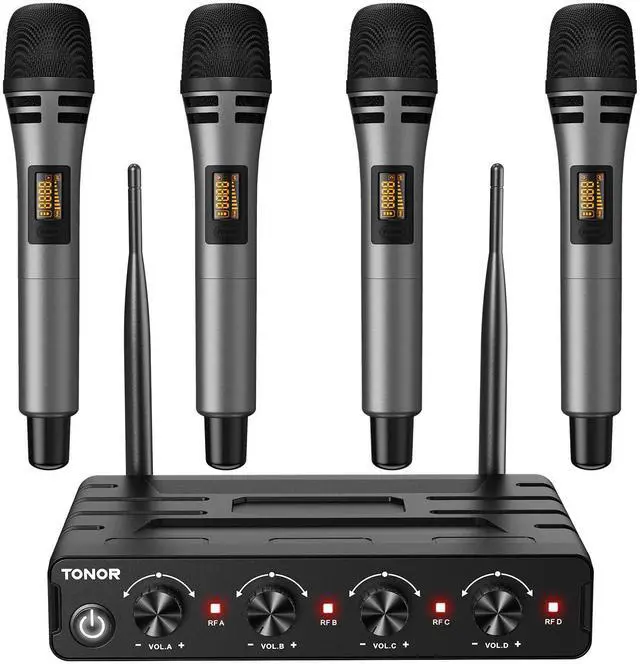 Main image of Wireless Microphones System with 4x10 Channels Cordless Handheld Microfono Inalambrico, 60 m/200FT UHF Range, Mics with Stable Signal Transmission for Karaoke Singing Party Church Wedding