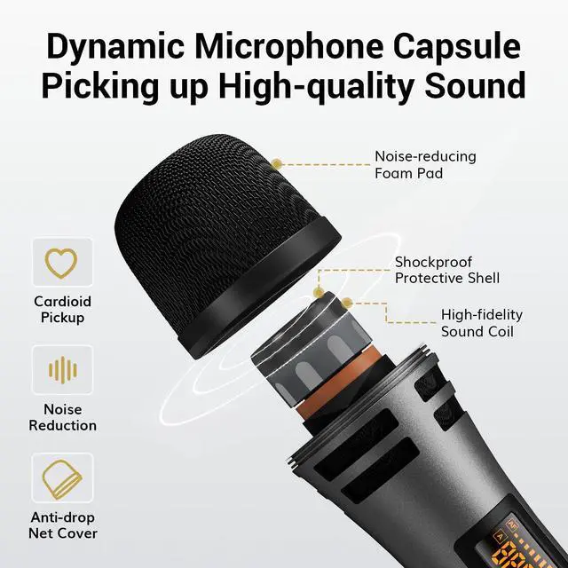 Alt view image 4 of 7 - Wireless Microphones System with 4x10 Channels Cordless Handheld Microfono Inalambrico, 60 m/200FT UHF Range, Mics with Stable Signal Transmission for Karaoke Singing Party Church Wedding