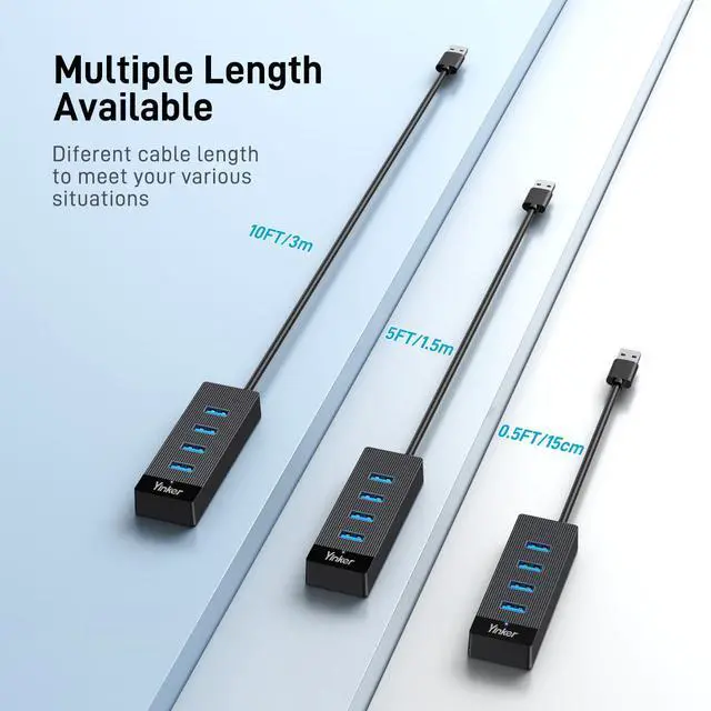 Alt view image 7 of 7 - USB 3.0 Hub Long Cable 10FT, 4 Port USB Extension Data Cable USB Dock Extender for Desktop PC Laptop Mac, Windows, 5Gbps