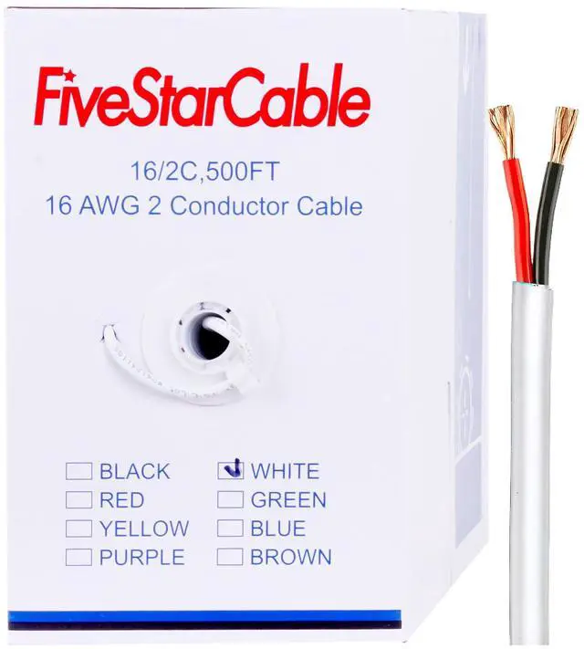 Main image of 16/2 500 Ft. 2 Conductors Audio Speaker Lightning Installation High-Power Home Wiring Cable Wire (White, 16-2 500ft)