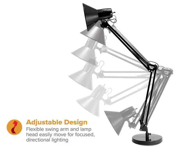 Alt view image 4 of 7 - Office VLF100D Swing Arm Desk Lamp, Metal, 36" Reach with Multi-Joint Adjustment, Includes Replaceable LED Bulb (VLF), Black