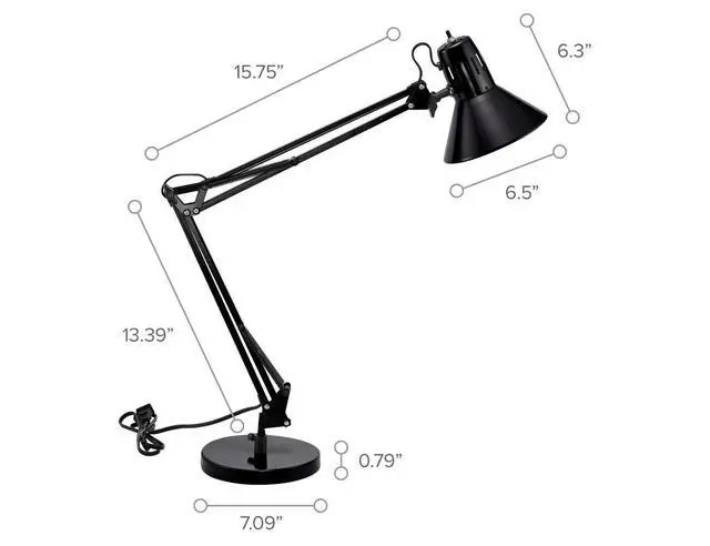 Alt view image 6 of 7 - Office VLF100D Swing Arm Desk Lamp, Metal, 36" Reach with Multi-Joint Adjustment, Includes Replaceable LED Bulb (VLF), Black