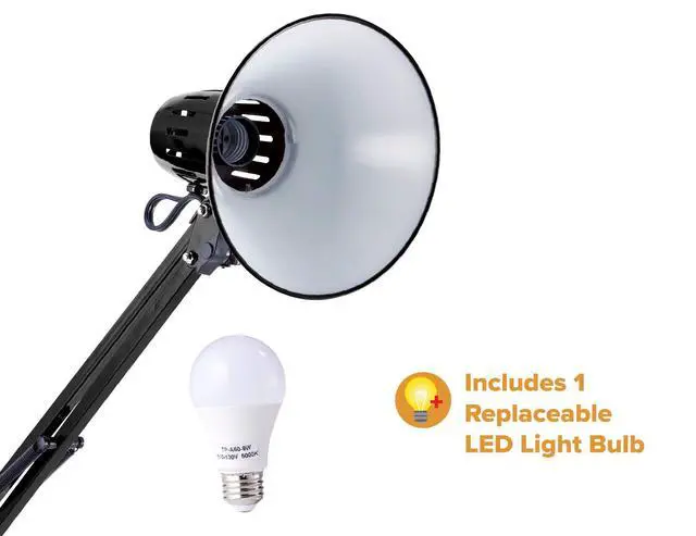 Alt view image 5 of 7 - Office VLF100D Swing Arm Desk Lamp, Metal, 36" Reach with Multi-Joint Adjustment, Includes Replaceable LED Bulb (VLF), Black