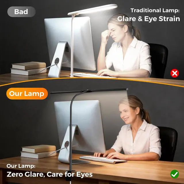Alt view image 5 of 6 - LED Desk Lamp with Clamp - Double Head Desk Light with Remote and Touch - Eye Protection - 12 W, 5 Color Modes, Timer and Memory Function, Flexible Gooseneck - for Office, Reading - Black